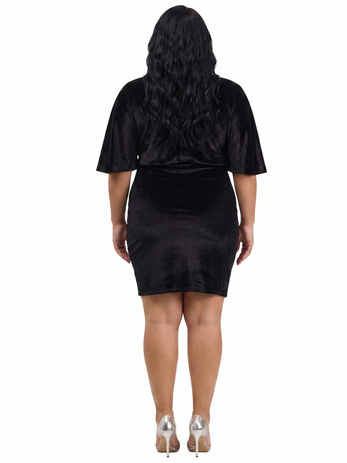 24seven Comfort Elevate Curvy Velvet Elegant Blouson Sleeve Boat Neck Dress