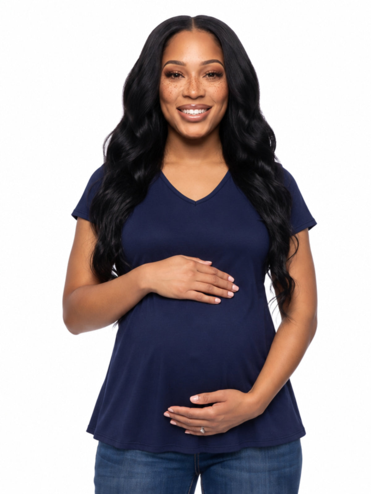 24seven Comfort Basic Maternity V Neck Short Sleeve Swing Tunic Top