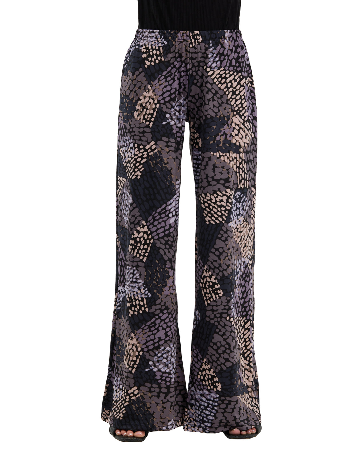 24seven Comfort Essential Womens Abstract Elastic Waistband Full Length Flared Pants