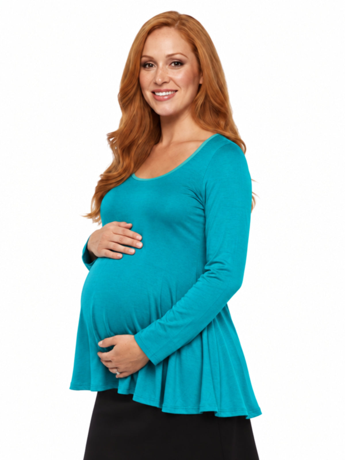 24seven Comfort Basic Maternity Long Sleeve Scoop Neck Swing Style Soft Flare Tunic Top
