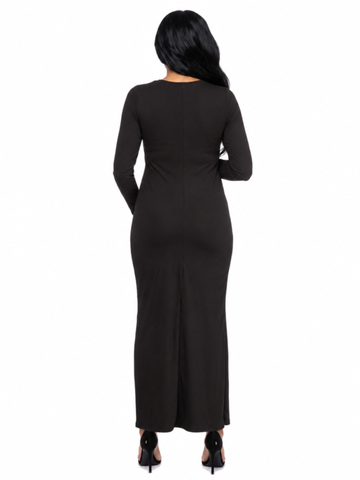 24seven Comfort Essential Maternity Long Sleeve Side Slit Fitted Black Maxi Dress