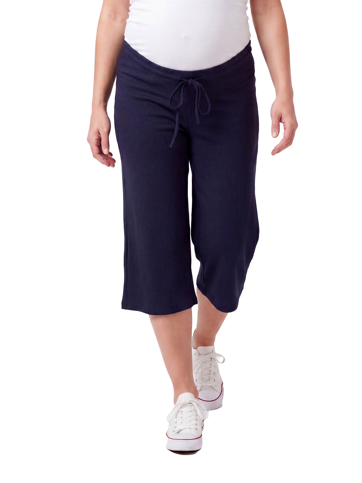 24seven Comfort Basic Maternity Ribbed Knit Drawstring Flared Capri Pants