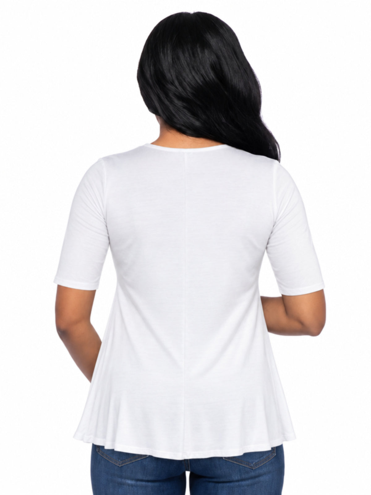 24seven Comfort Basic Maternity Scoop Neck Elbow Swing Flared Tunic Top