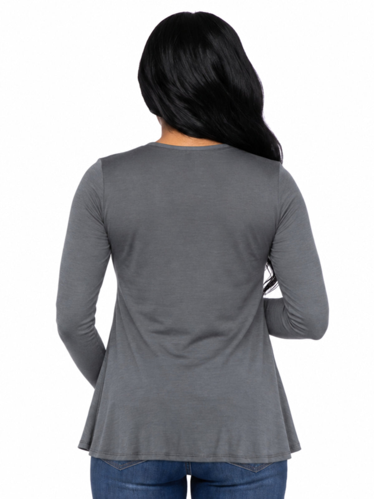24seven Comfort Basic Maternity Long Sleeve Scoop Neck Swing Style Soft Flare Tunic Top