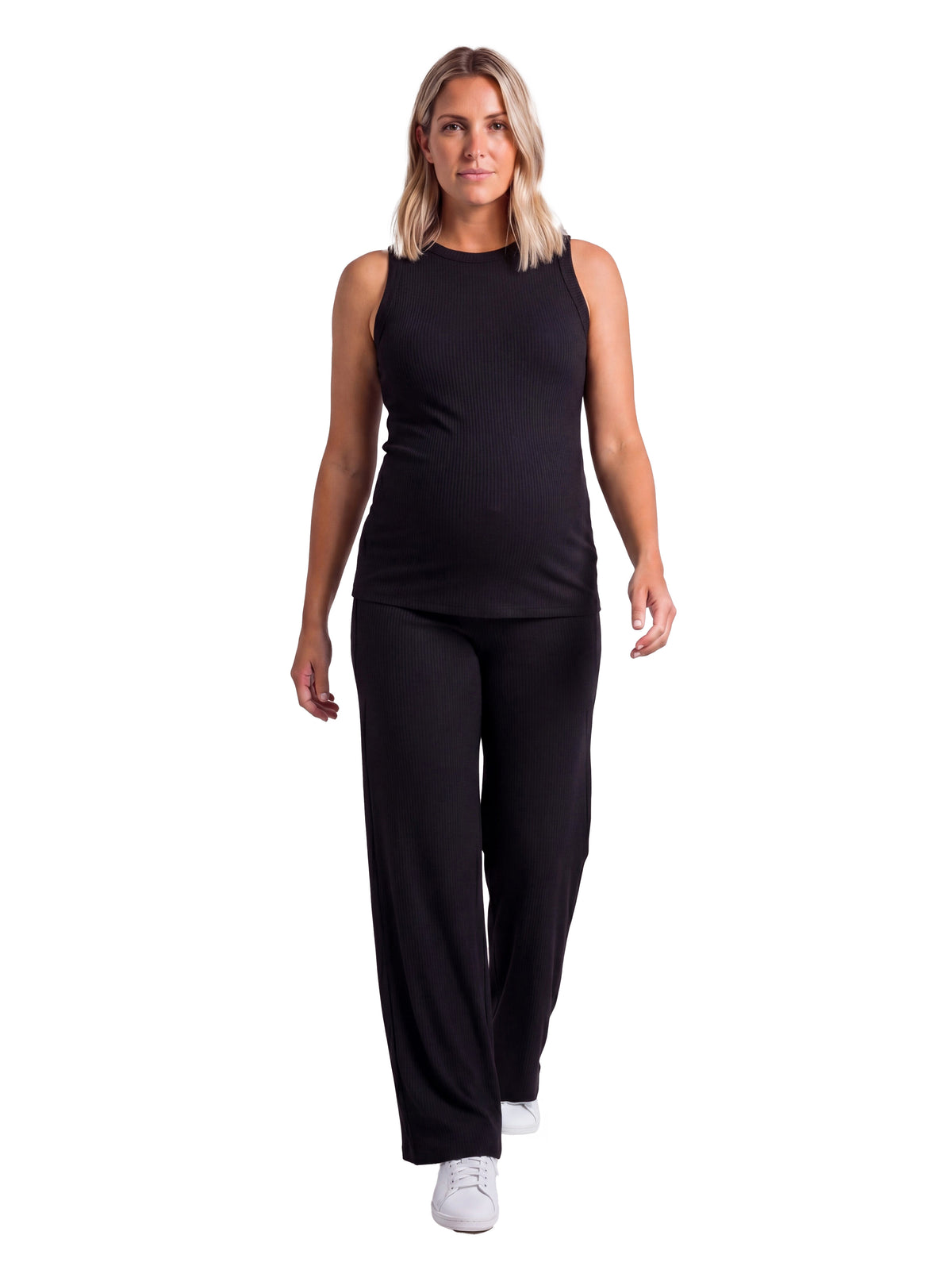 24seven Comfort Basic Maternity Ribbed Knit Tank Top and Elastic Waist Wide Leg Pant Set