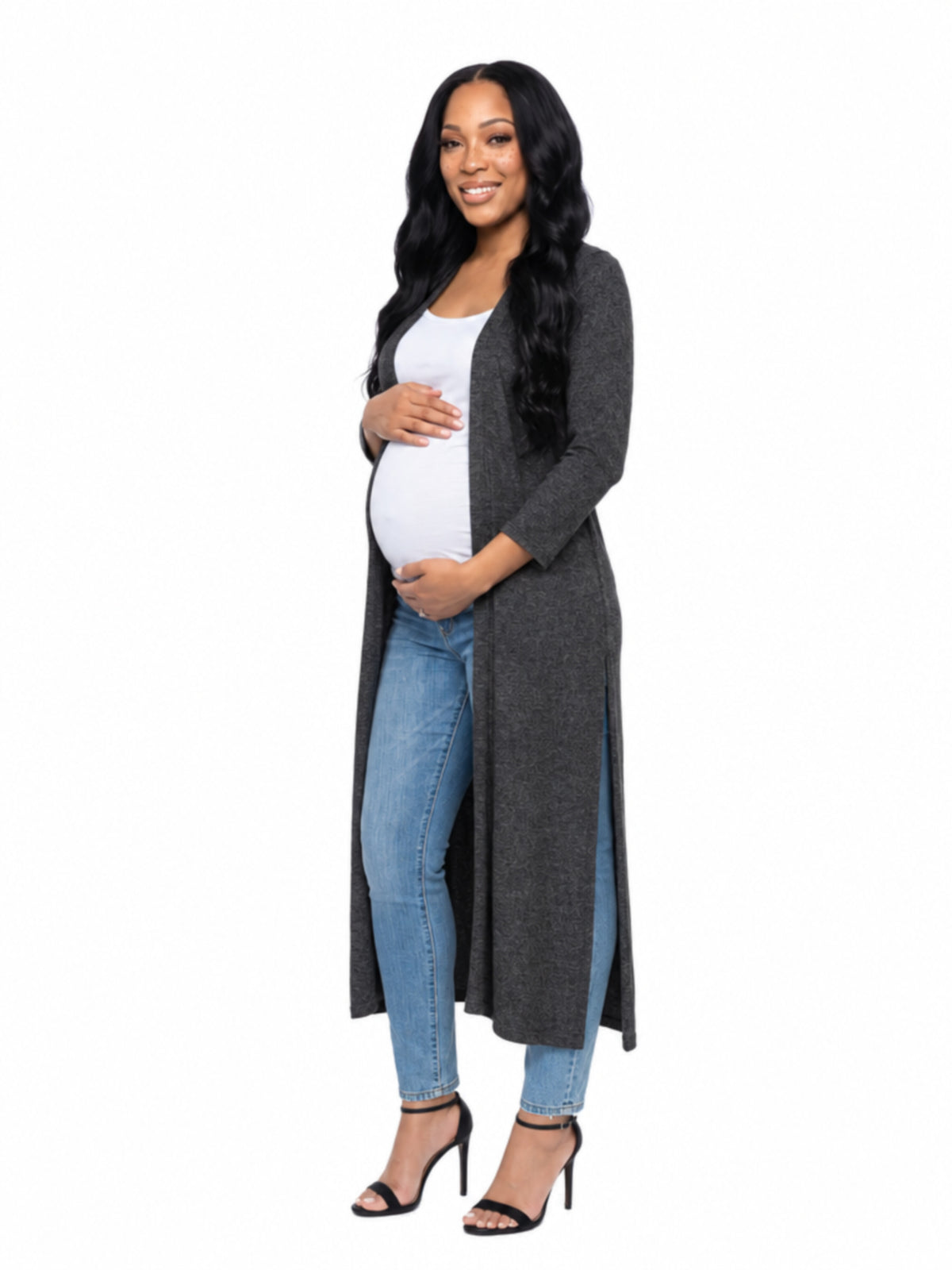 24seven Comfort Essential Maternity Open Front Long Knit Jacket