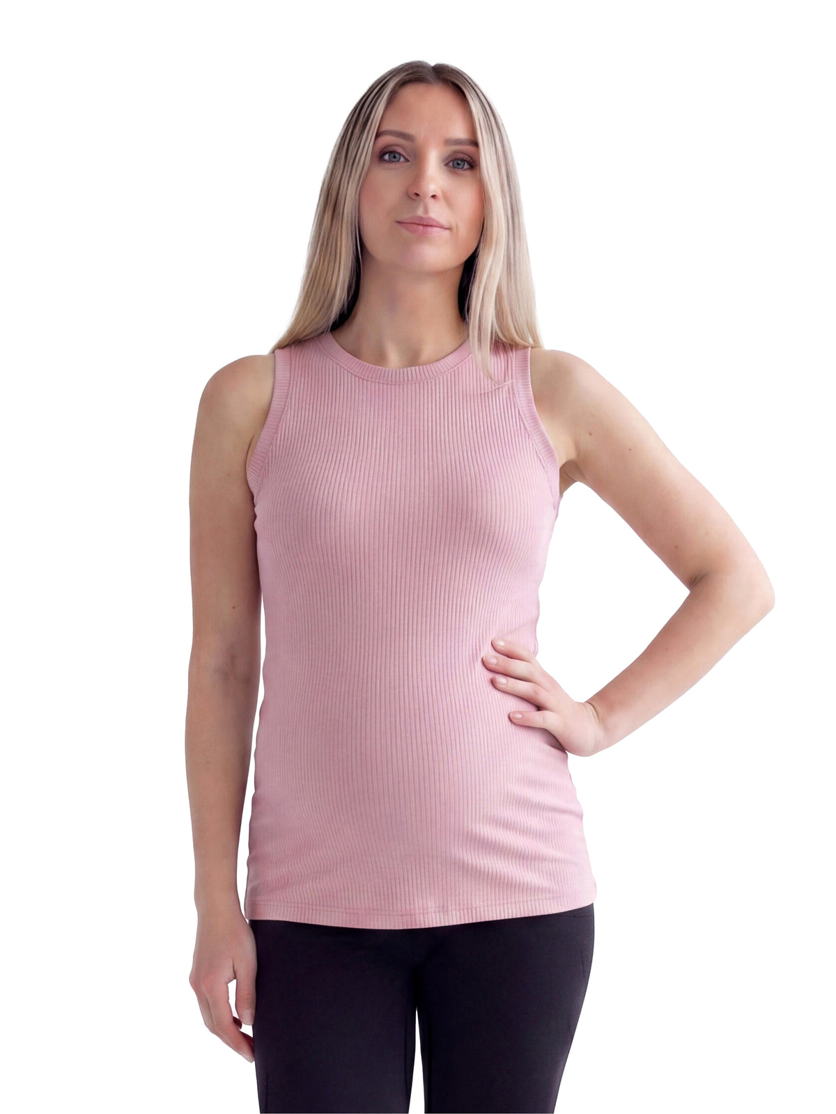 24seven Comfort Basic Maternity Ribbed Knit Round Neck Sleeveless Tank Top