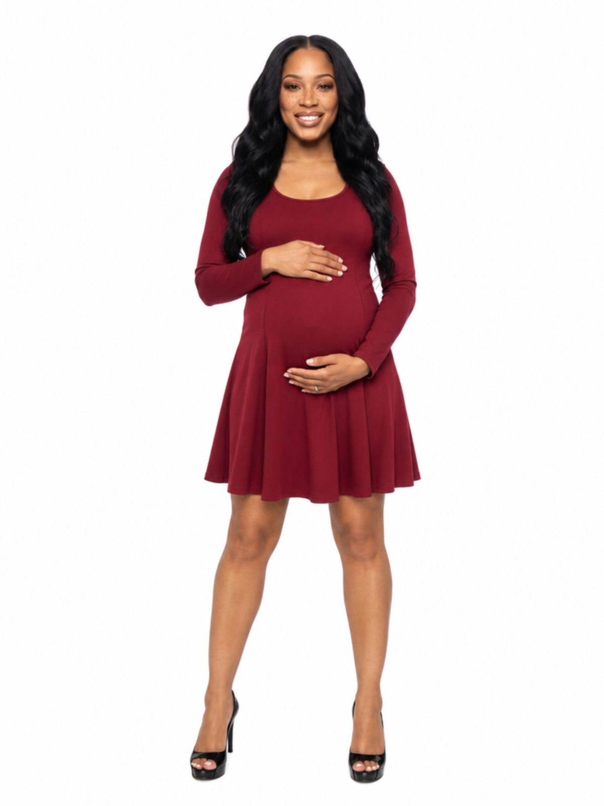 24seven Comfort Essential Maternity Square Neck Long Sleeve Knee Length Skater Dress