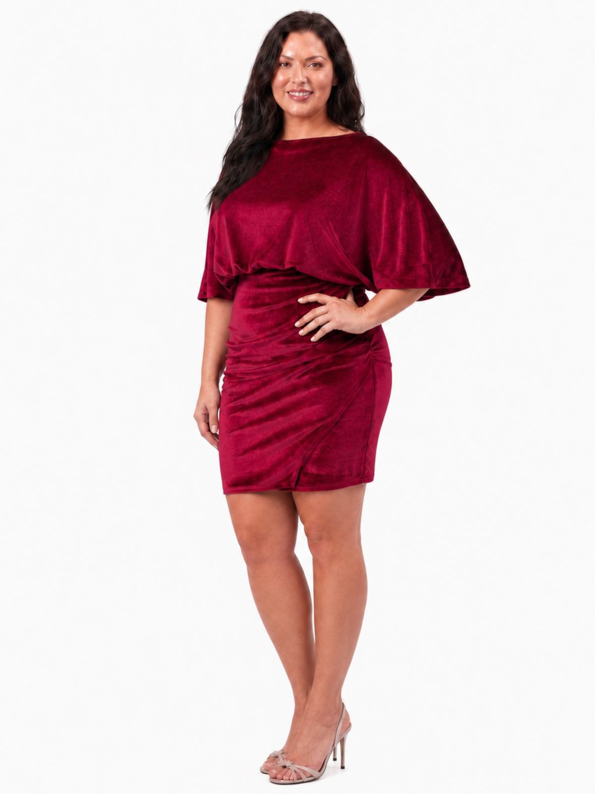 24seven Comfort Elevate Curvy Velvet Elegant Blouson Sleeve Boat Neck Dress