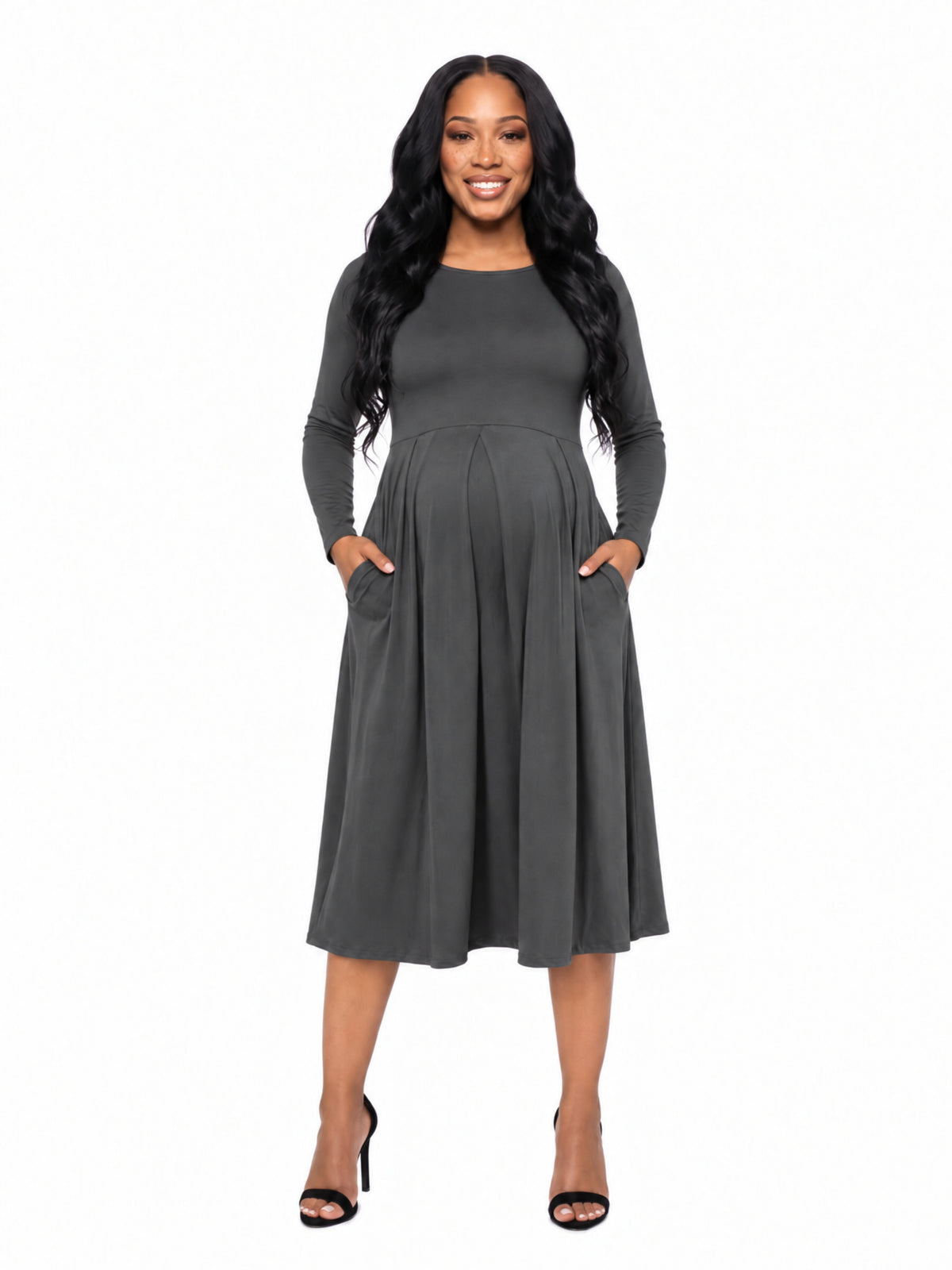 24seven Comfort Essential Maternity Midi Length Fit N Flare Pocket Dress