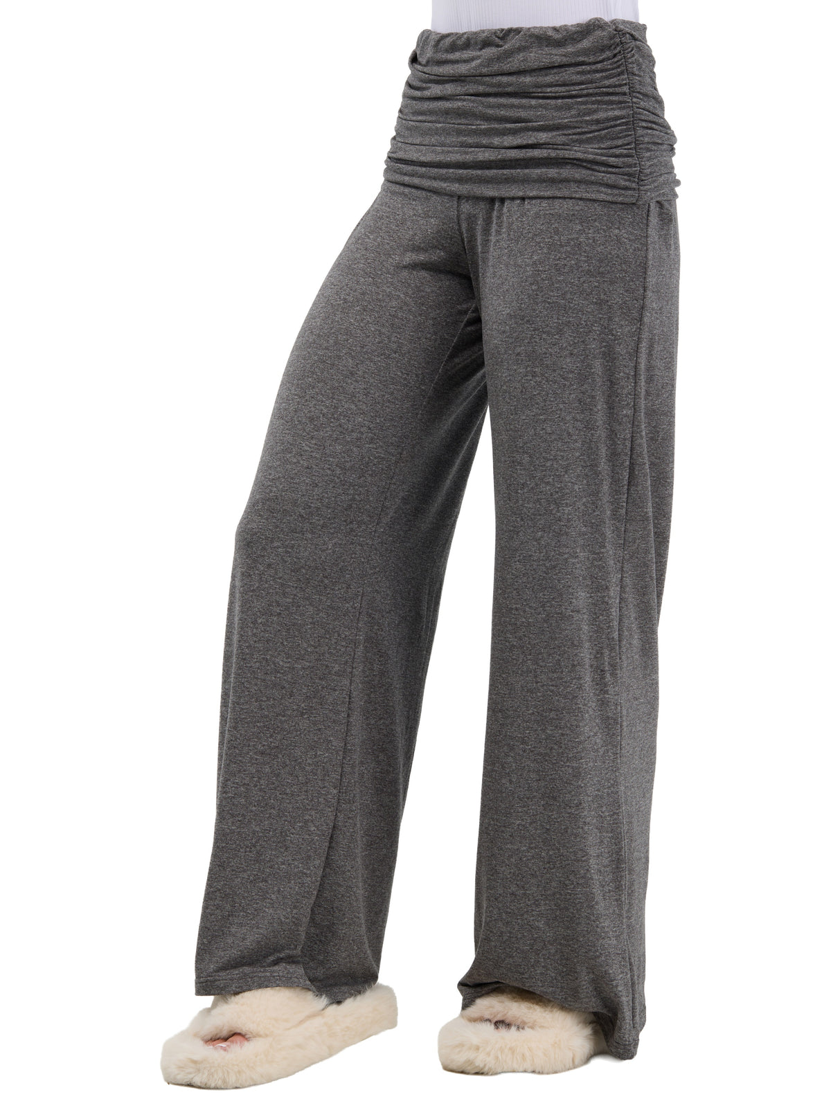 24seven Comfort Basic Womens Soft Stretch Ruched Waist Wide Leg Pants
