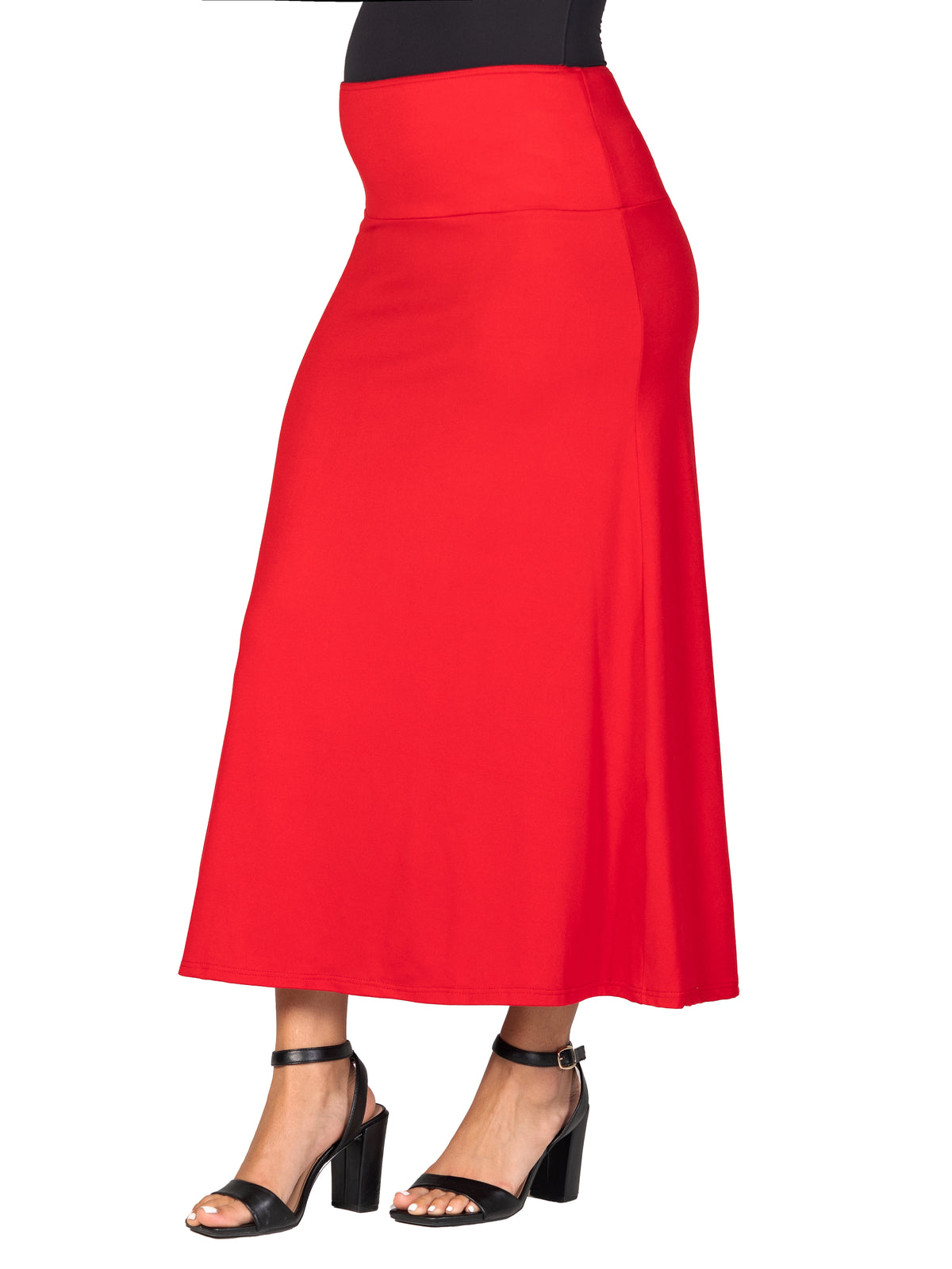 24seven Comfort Basic Maternity Elastic Waist Ankle Length A Line Maxi Skirt