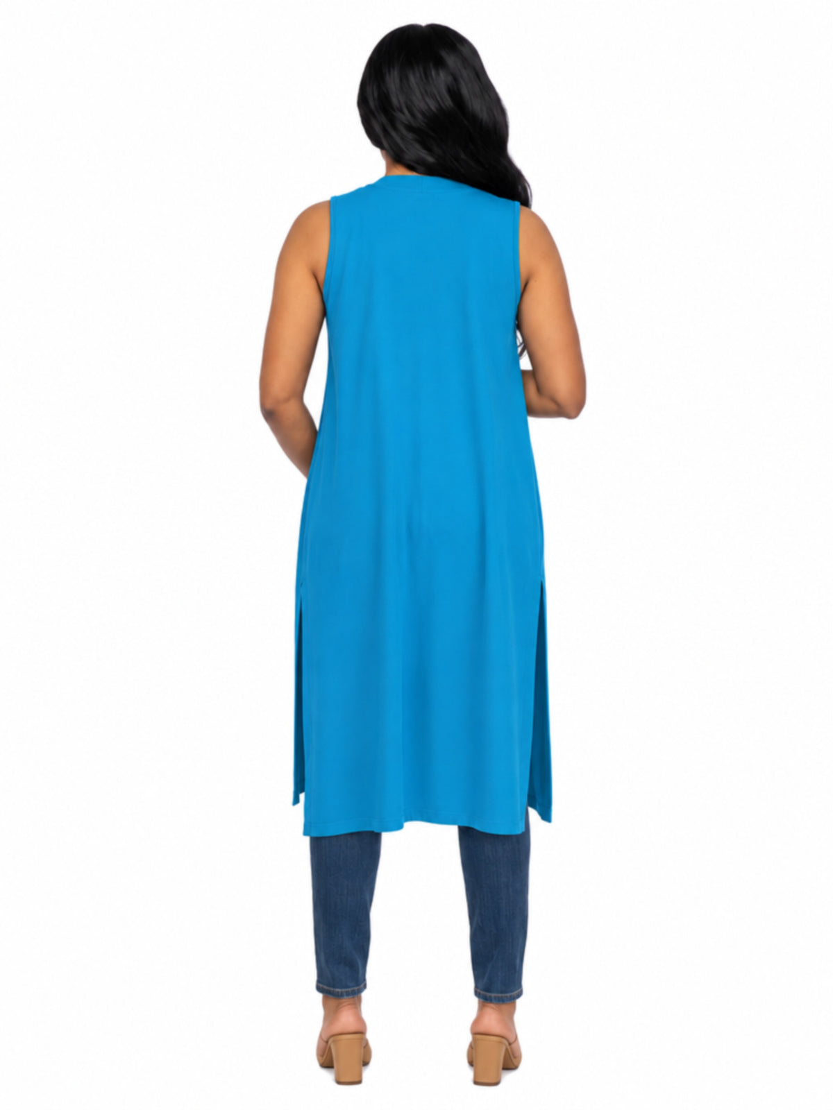 24seven Comfort Basic Maternity Sleeveless Open Front Side Slit Extra Long Jacket