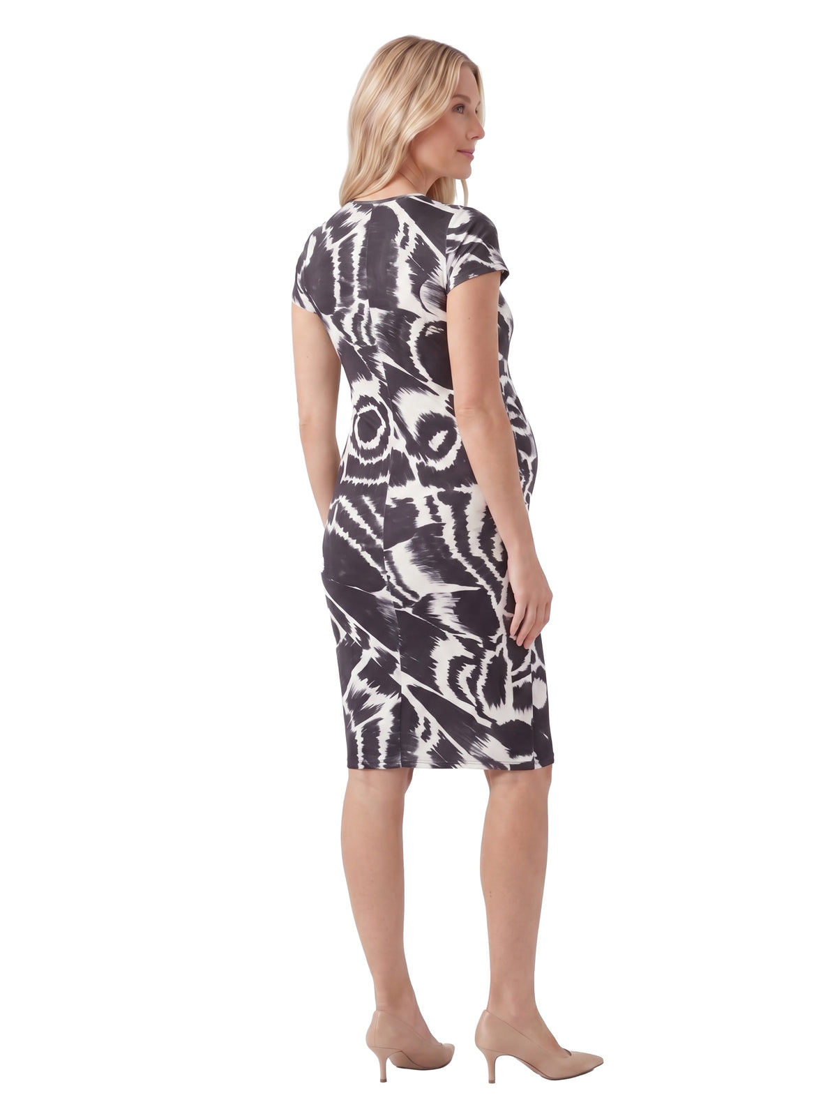 24seven Comfort Essential Maternity Abstract V Neck Short Sleeve Knee Length Faux Wrap Dress