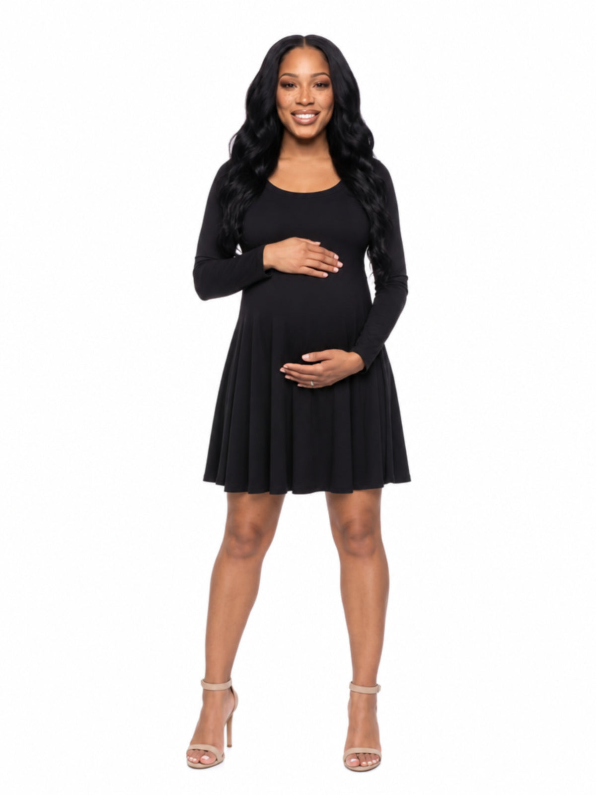 24seven Comfort Essential Maternity Scoop Neck Long Sleeve Knee Length Skater Dress