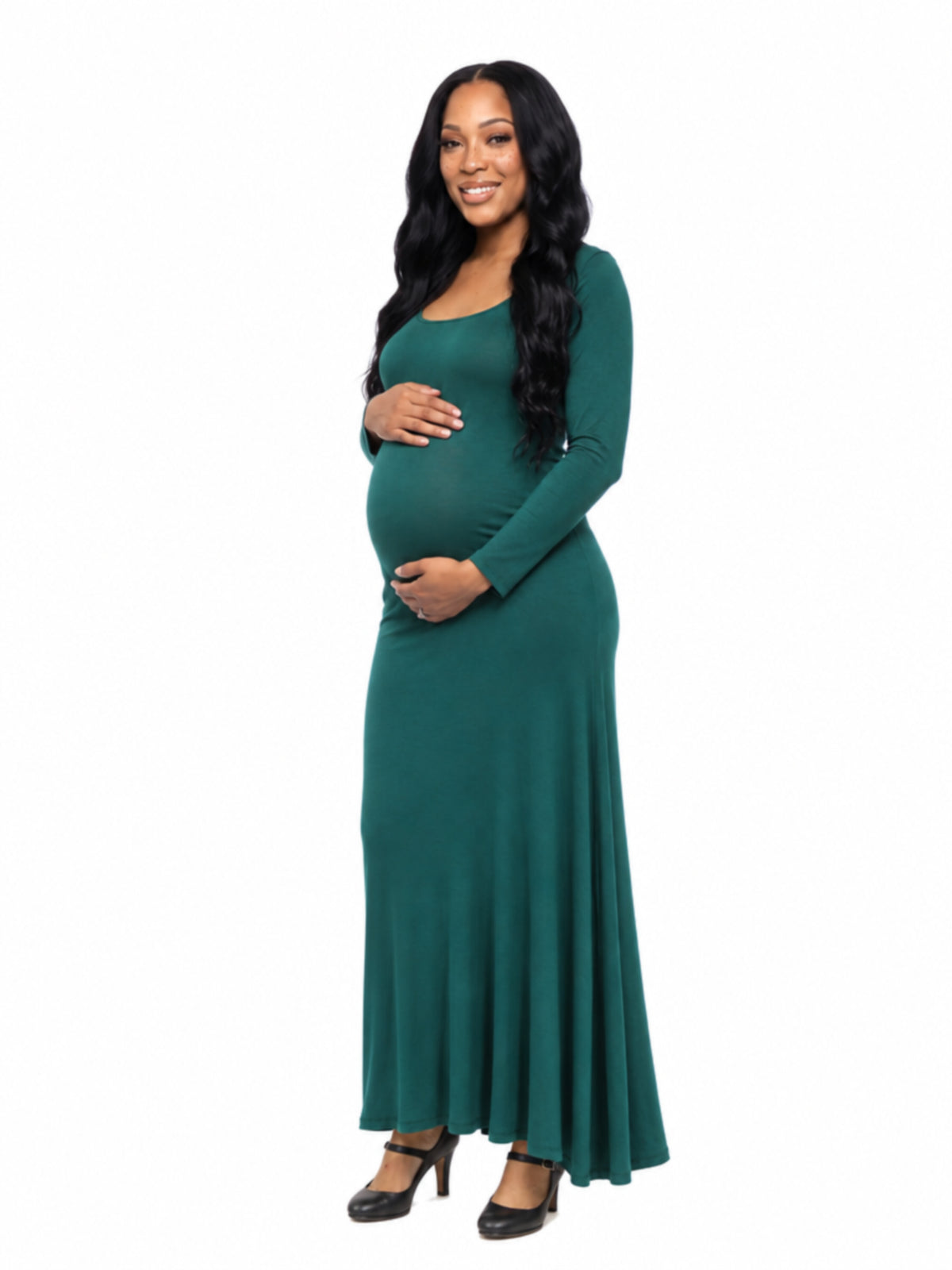 24seven Comfort Essential Maternity Scoop Neck Long Sleeve Maxi A Line Dress