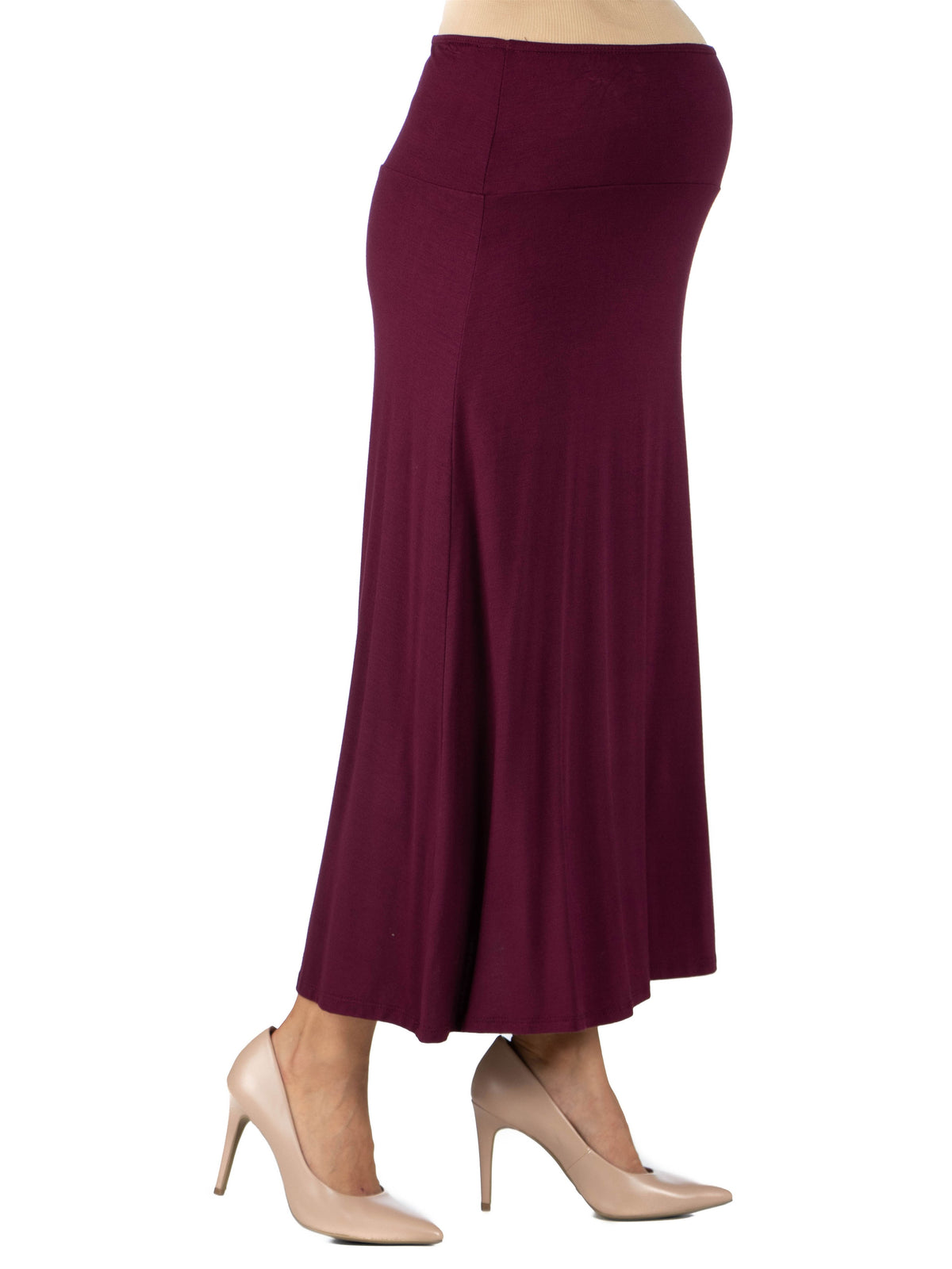 24seven Comfort Basic Maternity Elastic Waist Ankle Length A Line Maxi Skirt