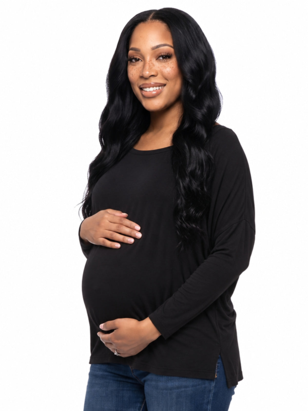 24seven Comfort Basic Maternity Wide Boat Neck Long Sleeve Dolman Style Top