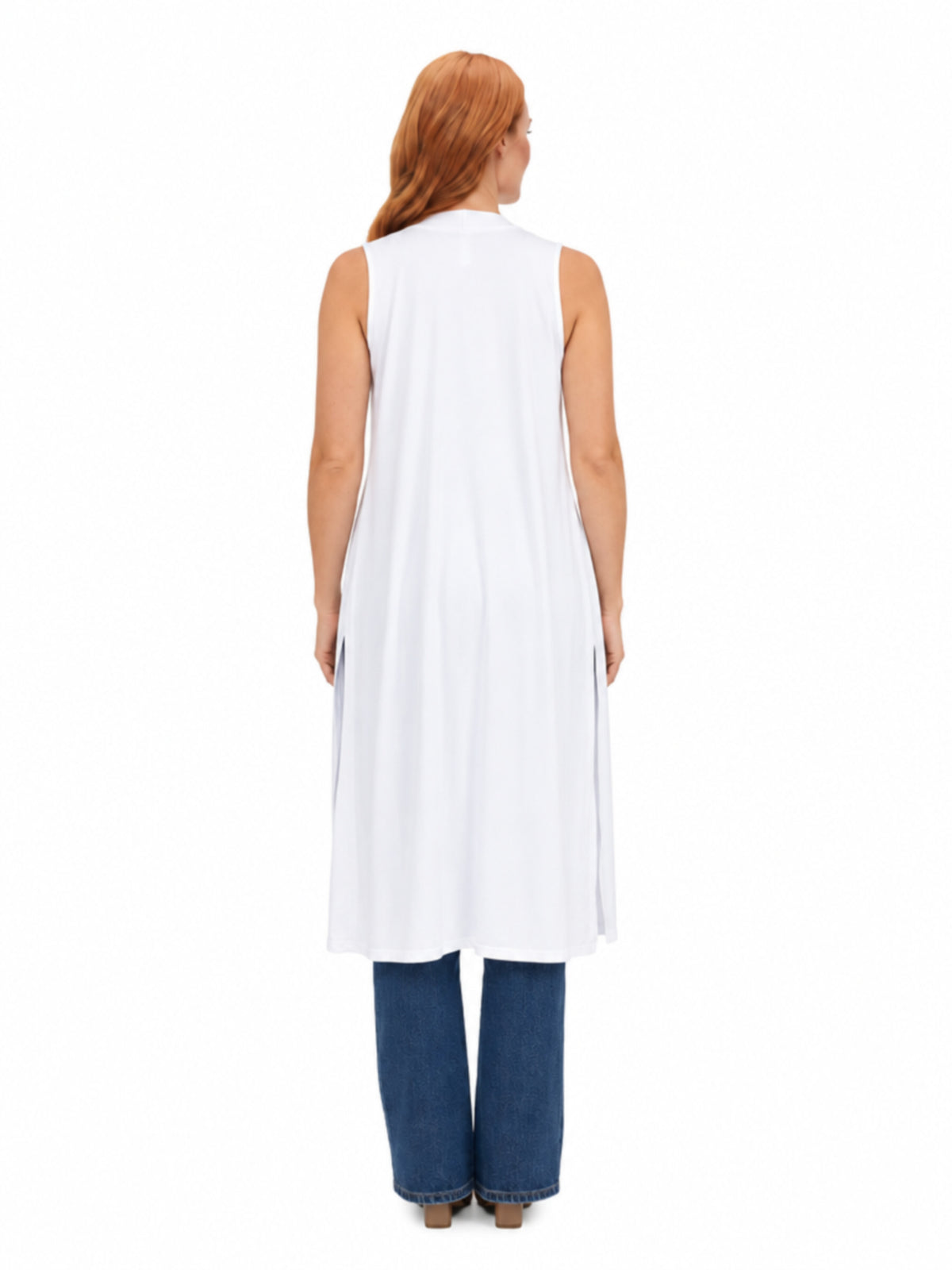 24seven Comfort Basic Maternity Sleeveless Open Front Side Slit Extra Long Jacket