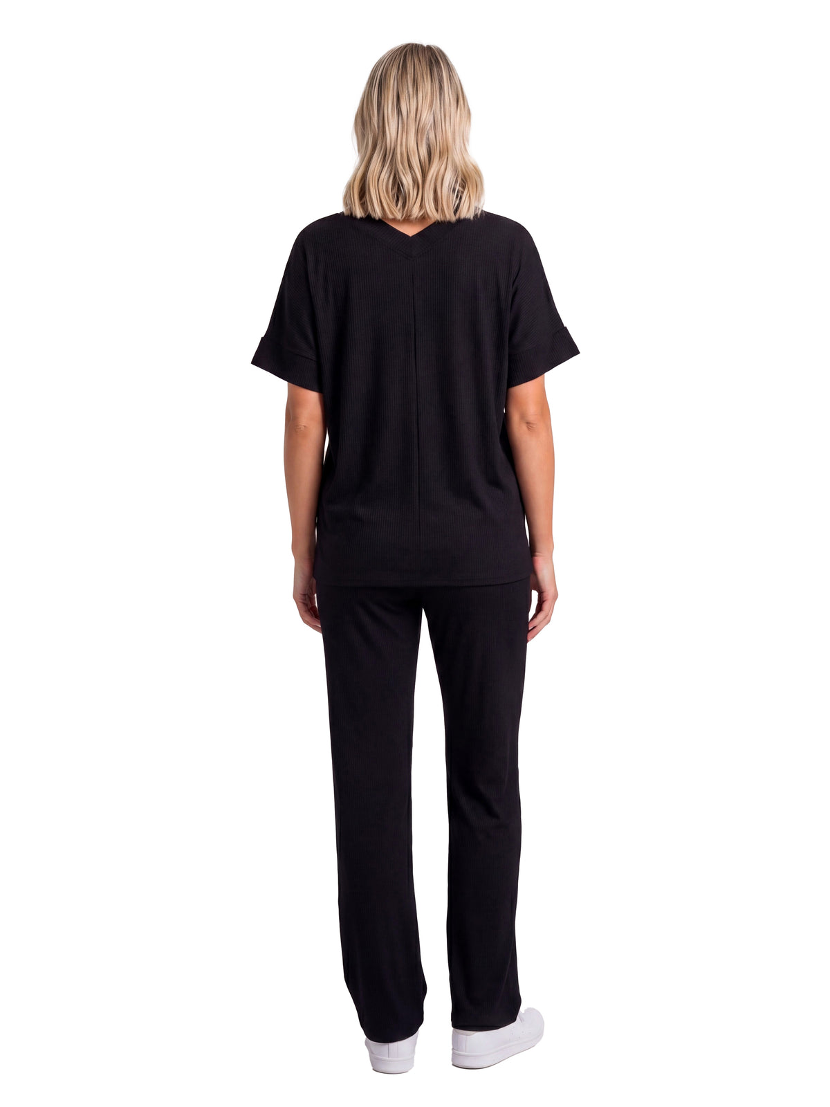 24seven Comfort Basic Maternity Ribbed Knit Dolman Sleeve V Neck Top and Drawstring Wide Leg Pant Set