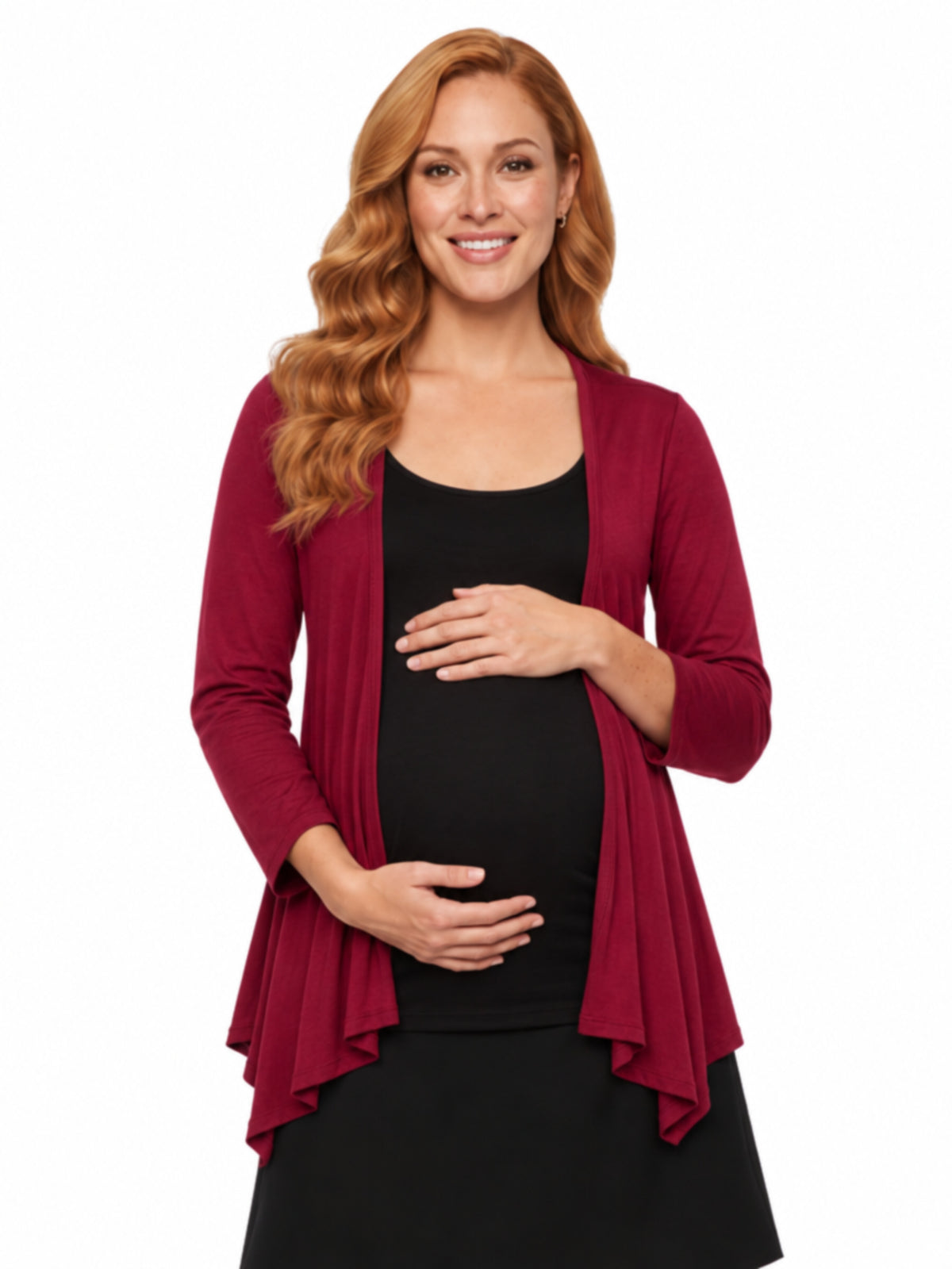 24seven Comfort Basic Maternity Elbow Sleeve Open Front Cascading Shape Jacket