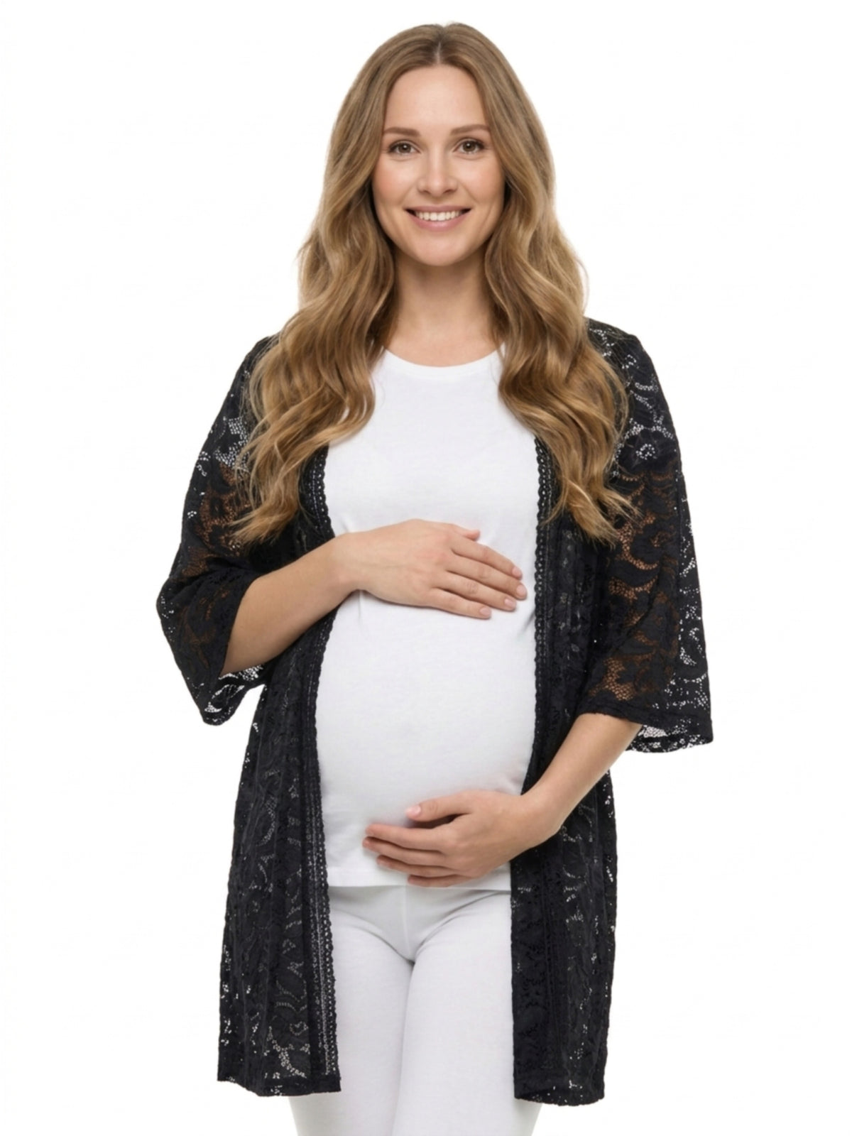 24seven Comfort Elevate Maternity Lace Open Front Three-Quarter Sleeves Jacket