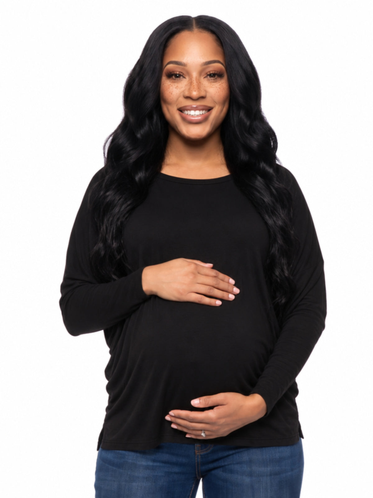 24seven Comfort Basic Maternity Wide Boat Neck Long Sleeve Dolman Style Top
