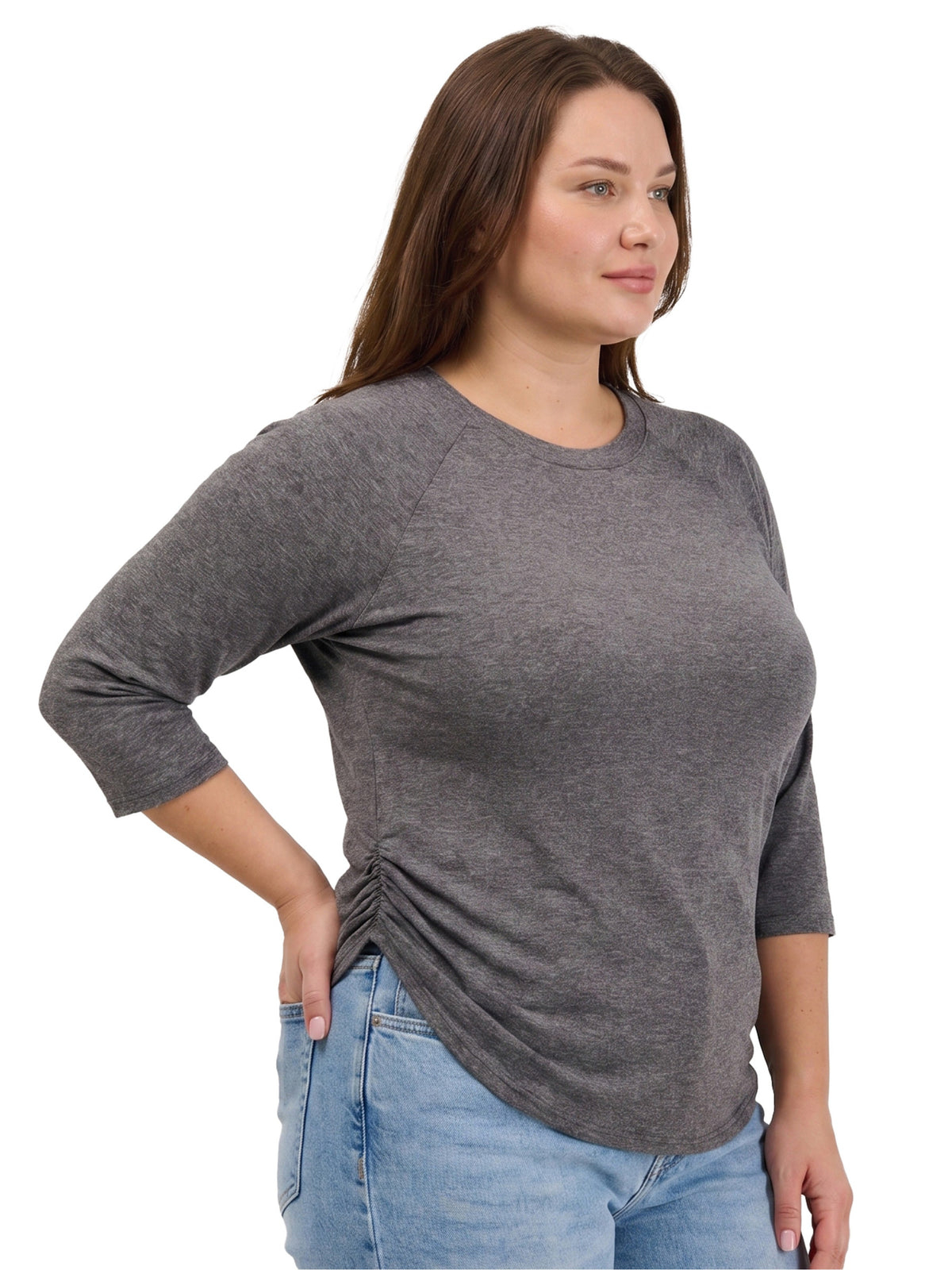 24seven Comfort Basic Curvy Soft Stretch Three-Quarter Sleeve Relaxed Top