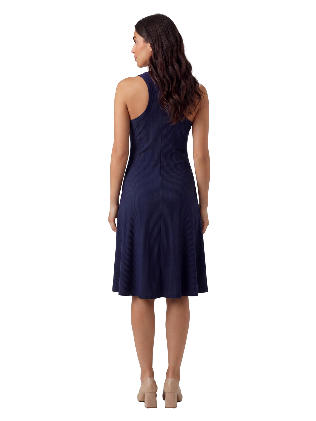 24seven Comfort Essential Maternity Ribbed Knit Sleeveless Scoop Neck Pocket A Line Midi Dress