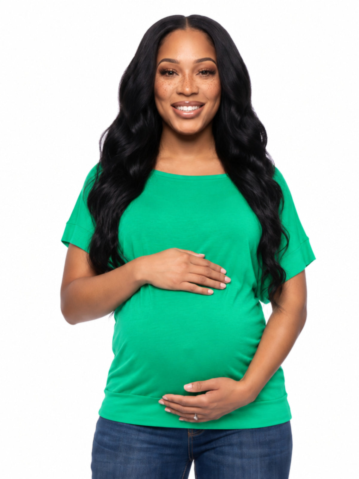 24seven Comfort Basic Maternity Wide Boat Neck Loose Fit Dolman Sleeve Top