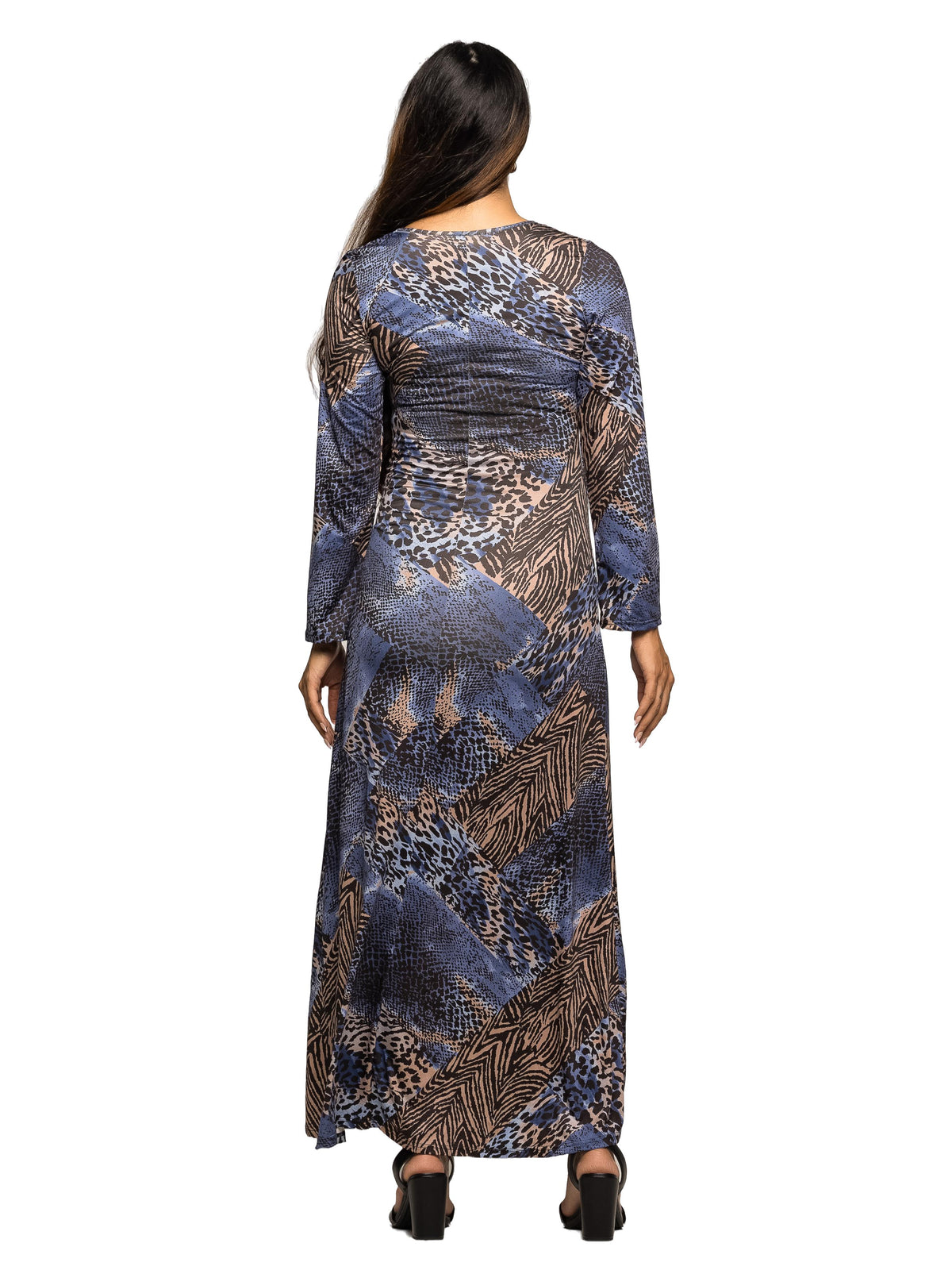 24seven Comfort Essential Maternity Blue Animal Print Long Sleeve Scoop Neck Maxi Dress
