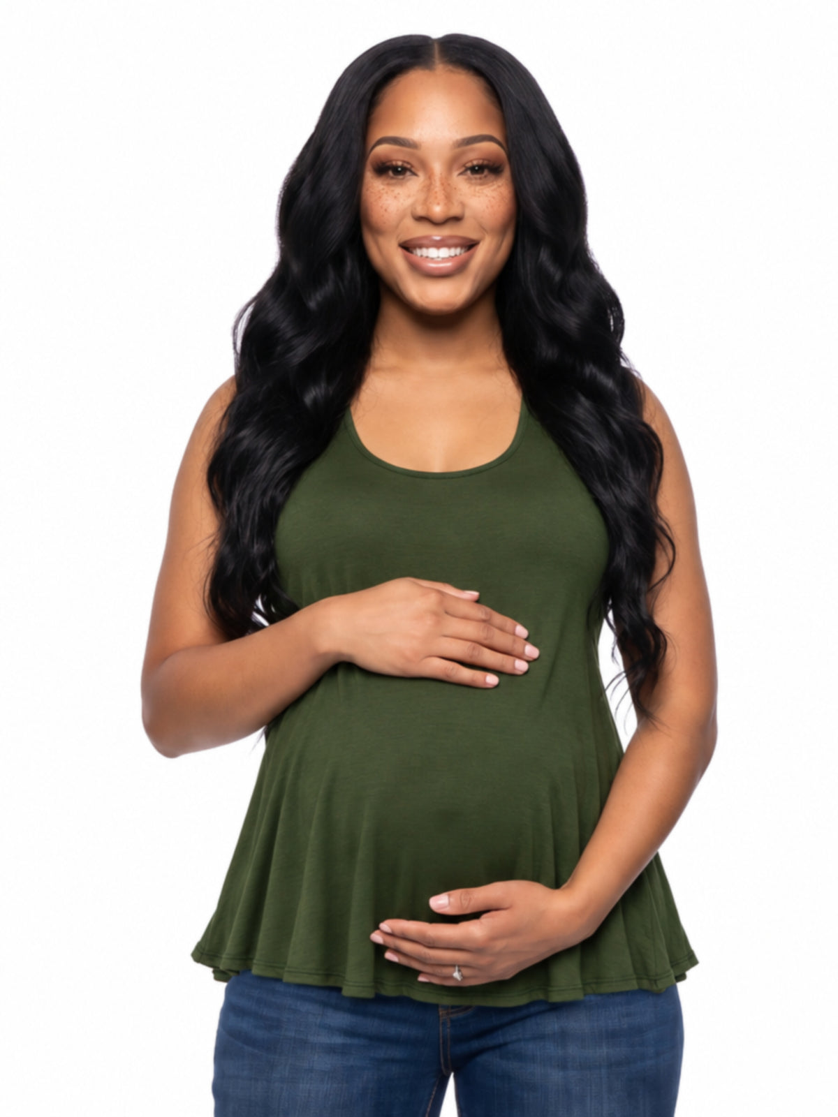 24seven Comfort Basic Maternity Scoop Neck Sleeveless Flared Tunic Tank Top
