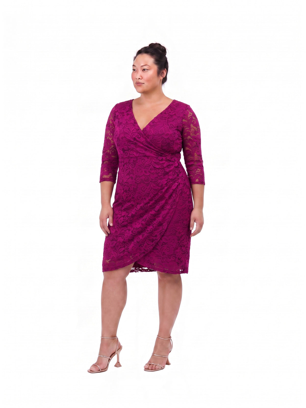 24seven Comfort Elevate Curvy Lace Wrap Dress with Three-Quarter Sleeves