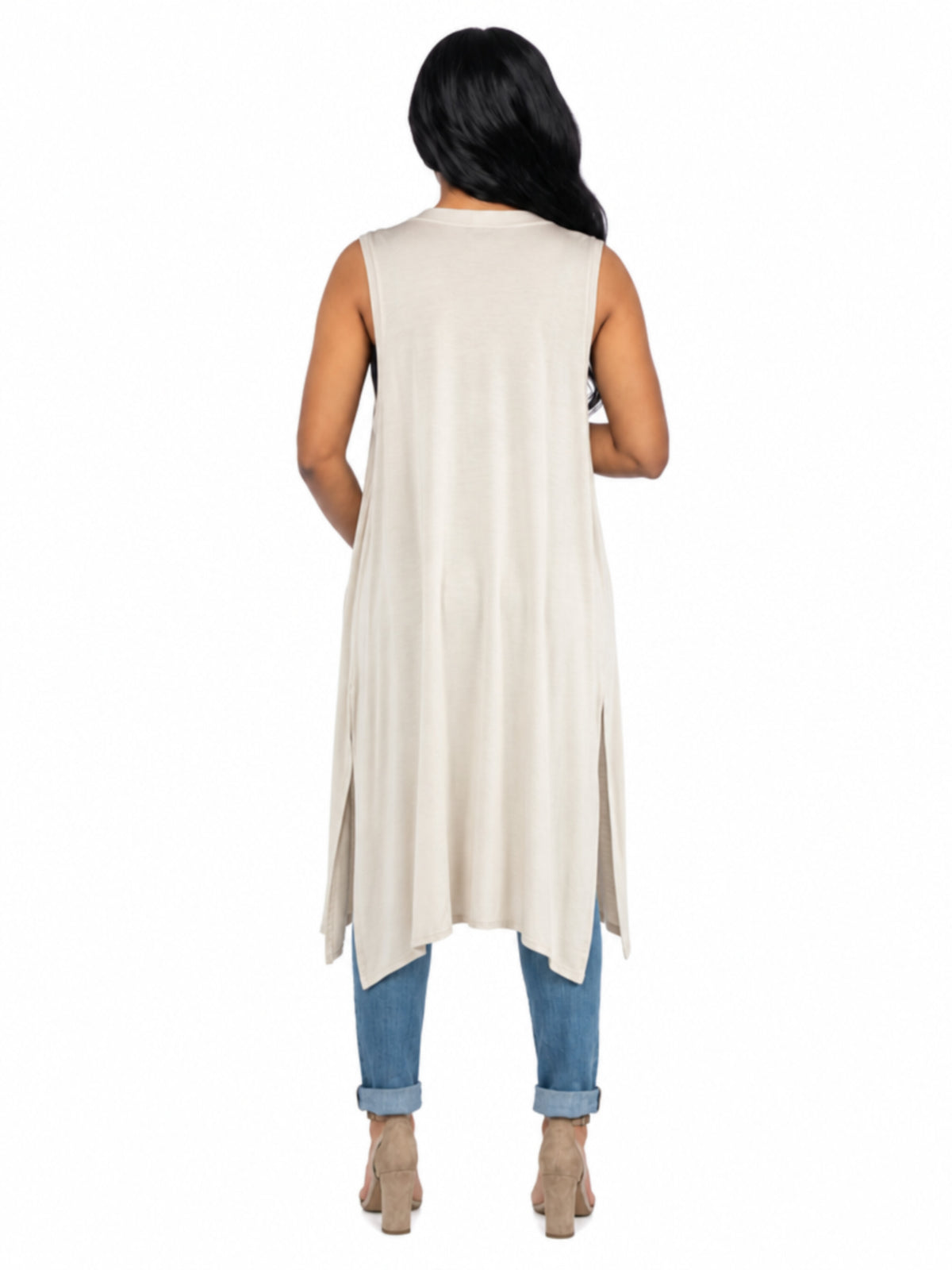 24seven Comfort Basic Maternity Sleeveless Open Front Side Slit Extra Long Jacket