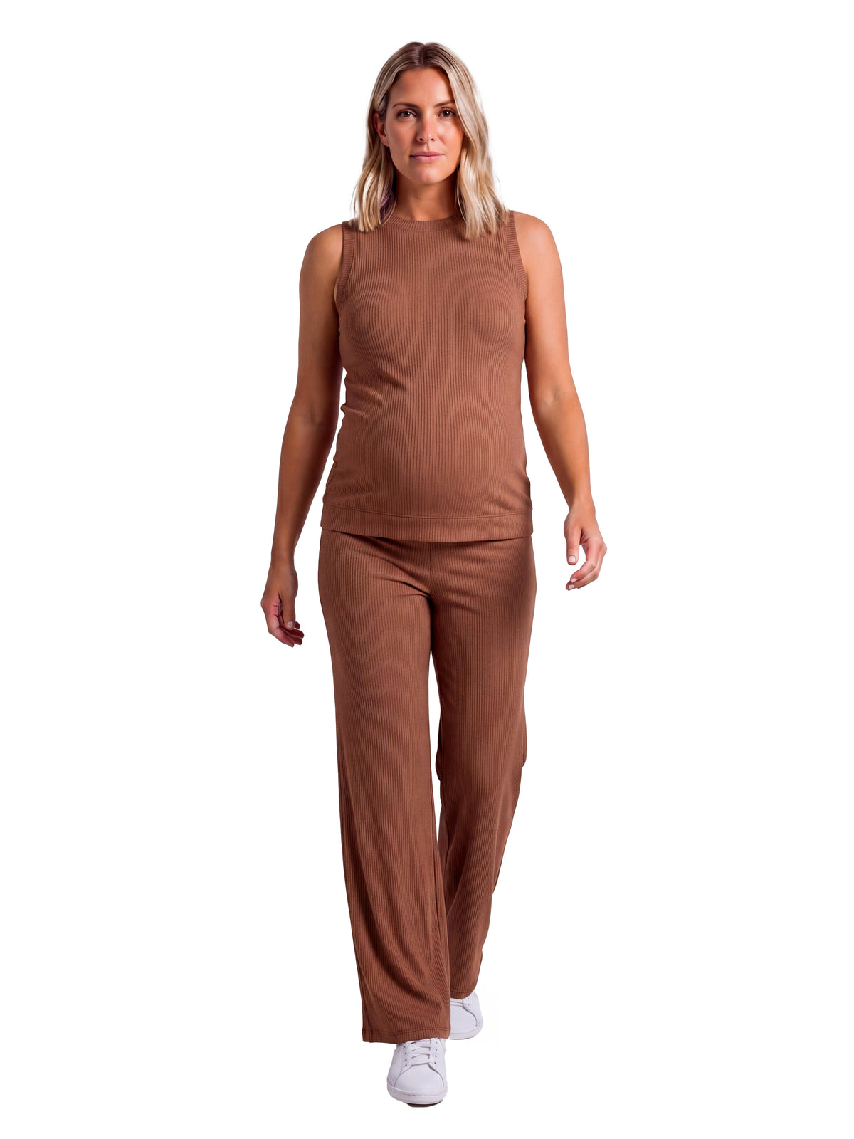 24seven Comfort Basic Maternity Ribbed Knit Tank Top and Elastic Waist Wide Leg Pant Set