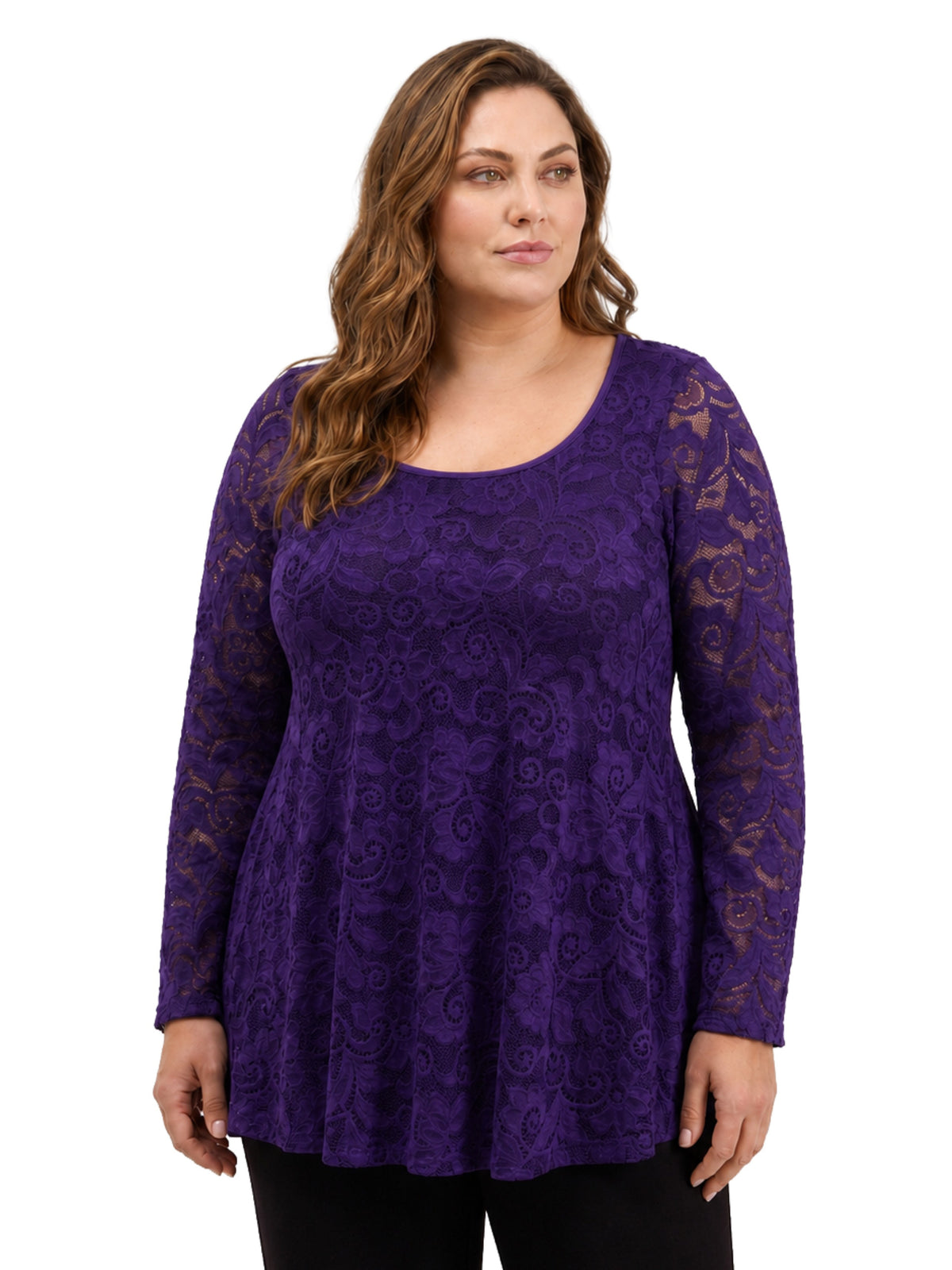 24seven Comfort Elevate Curvy Lace Long Sleeve Scoop Neck Tunic Top