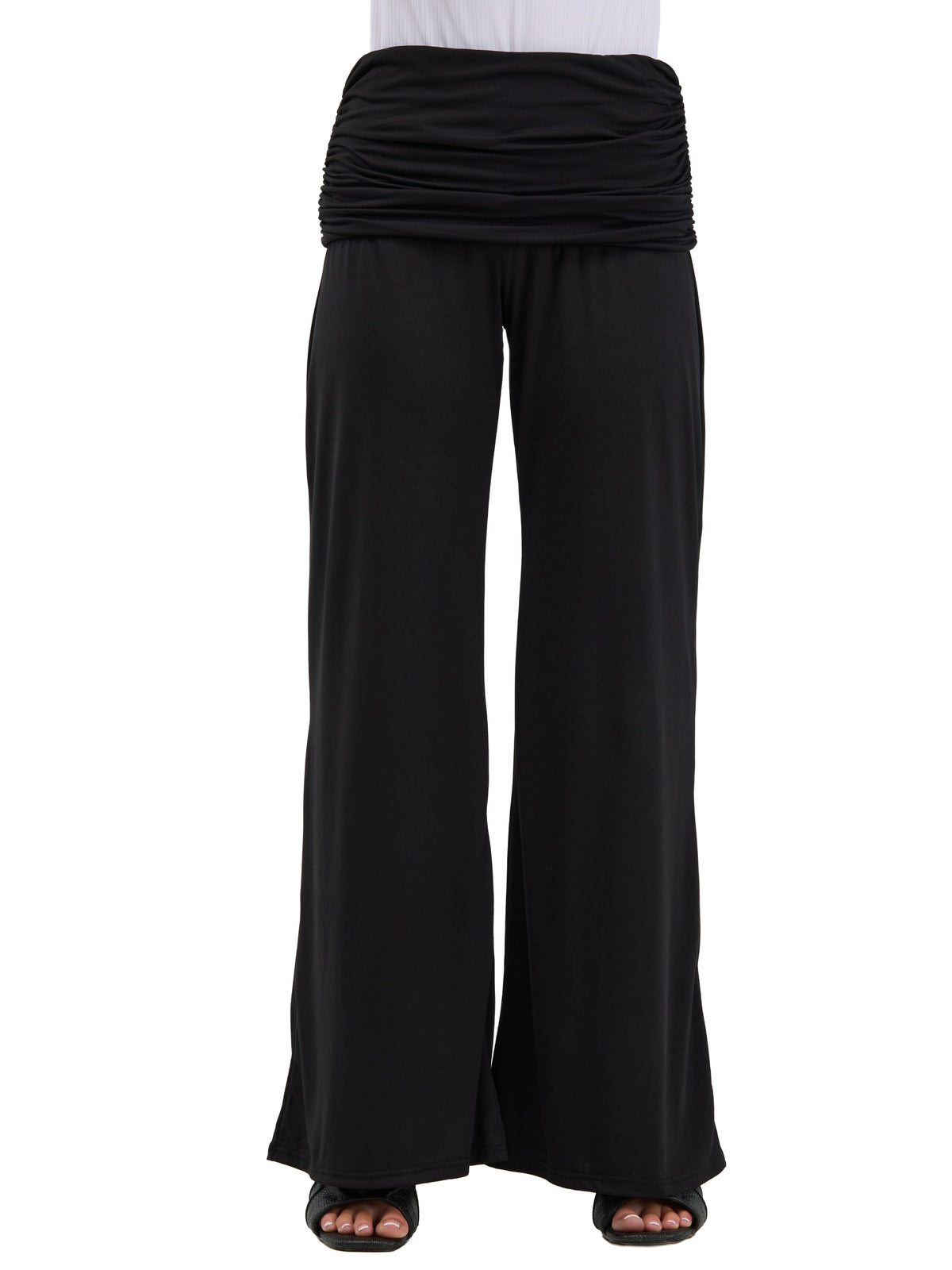 24seven Comfort Basic Womens Soft Stretch Ruched Waist Wide Leg Pants