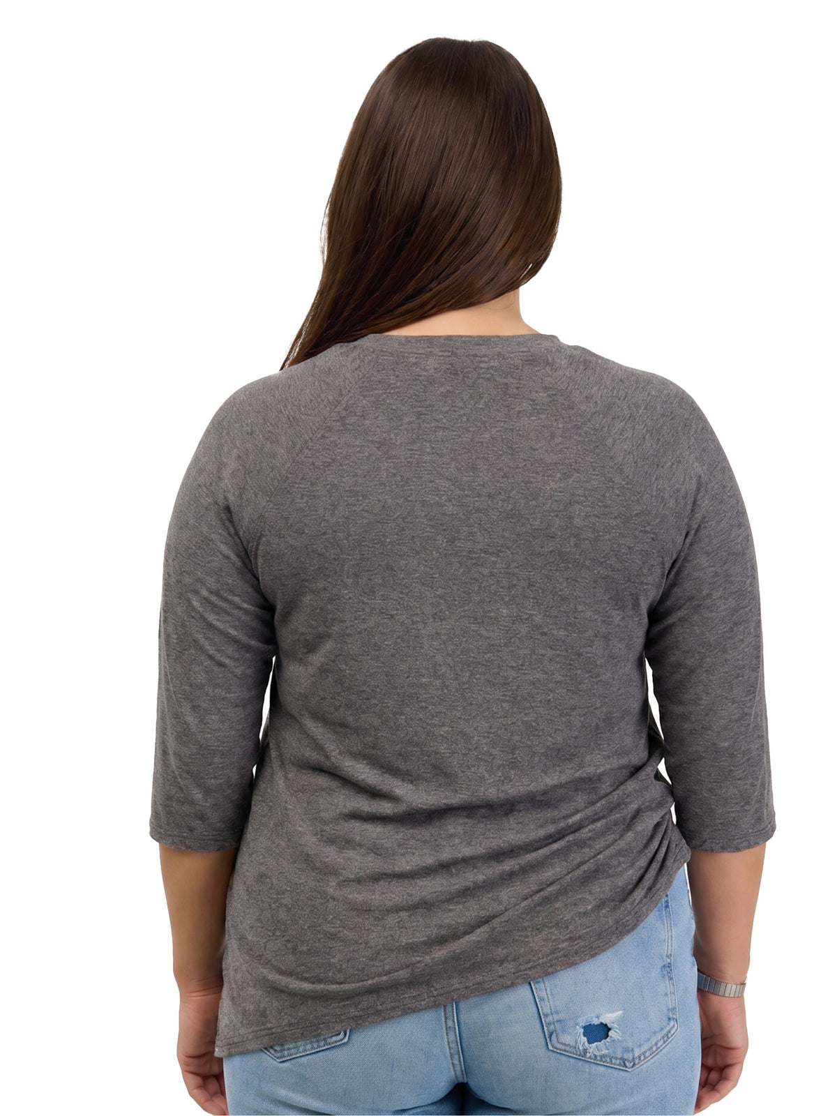 24seven Comfort Basic Curvy Soft Stretch Three-Quarter Sleeve Relaxed Top