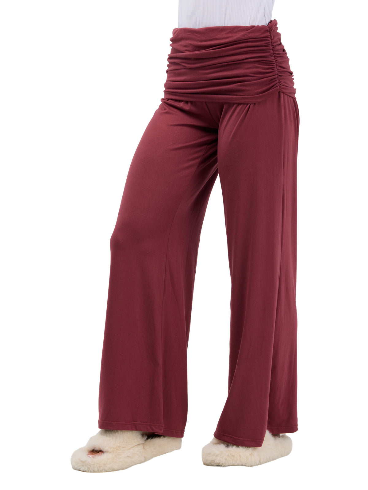 24seven Comfort Basic Womens Soft Stretch Ruched Waist Wide Leg Pants