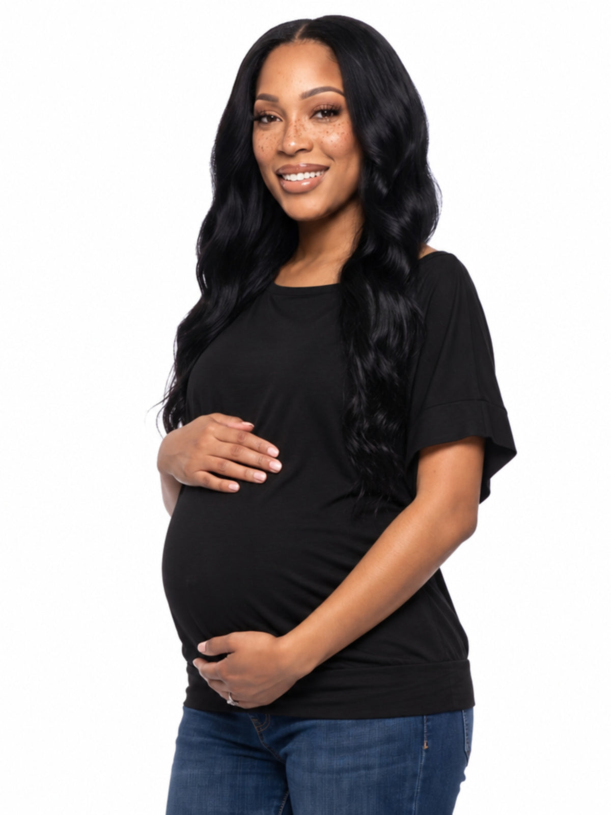 24seven Comfort Basic Maternity Wide Boat Neck Loose Fit Dolman Sleeve Top