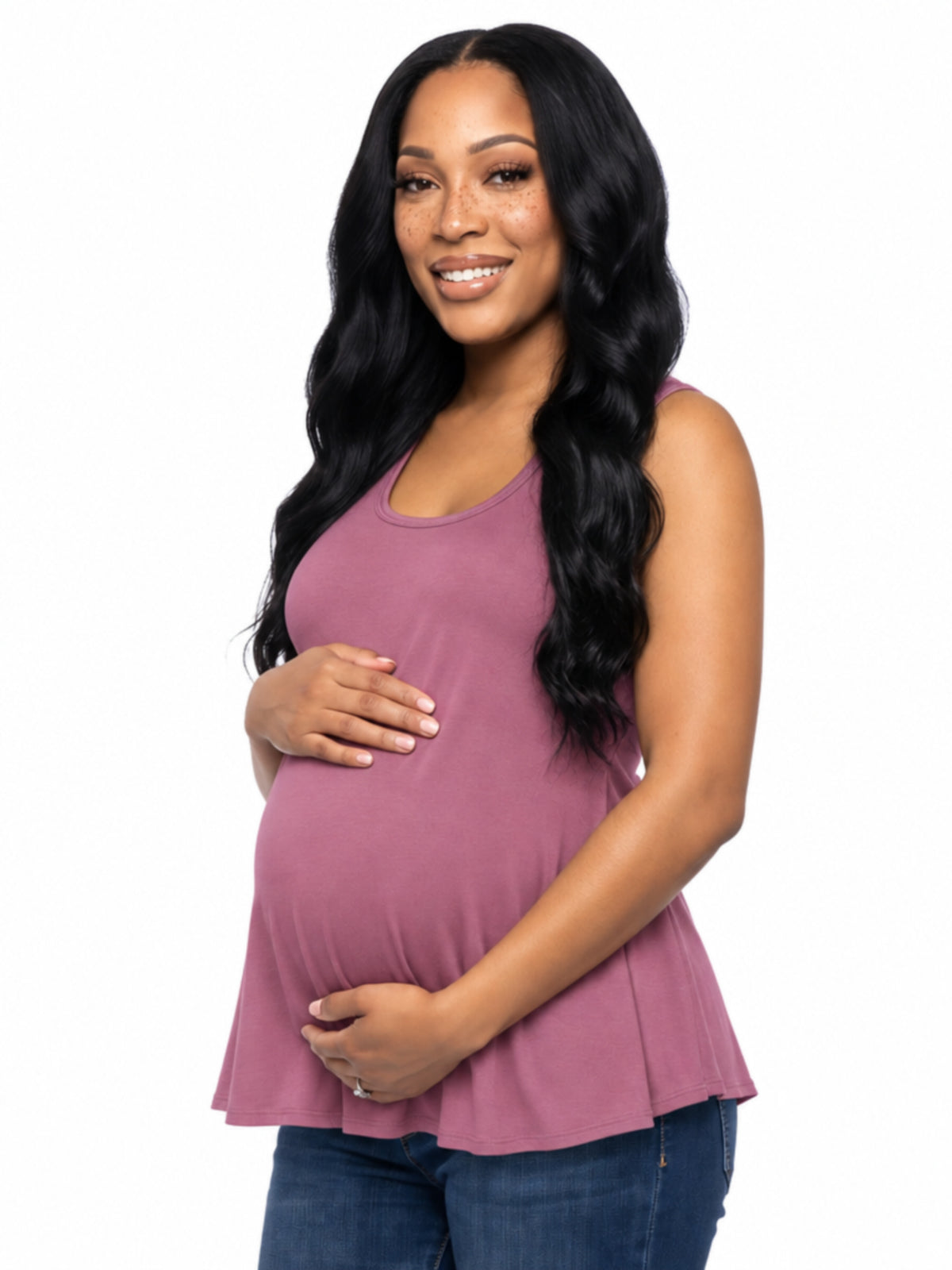 24seven Comfort Basic Maternity Scoop Neck Sleeveless Flared Tunic Tank Top