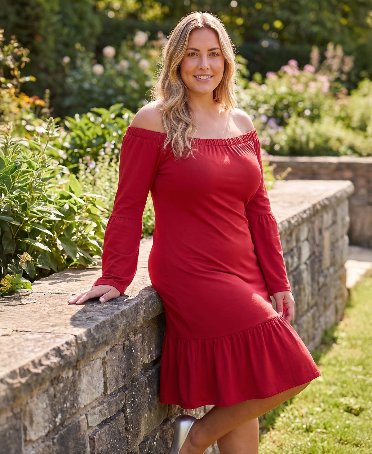 24seven Comfort Elevate Curvy Off the Shoulder Bell Sleeve Mini Dress