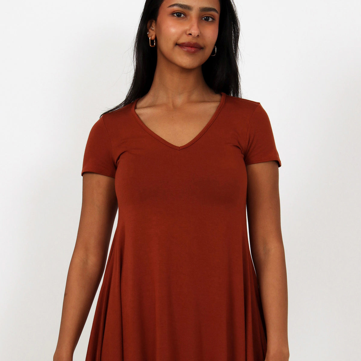 Basic Womens Short Sleeve V Neck Swing Style Tunic Top – 24seven Comfort