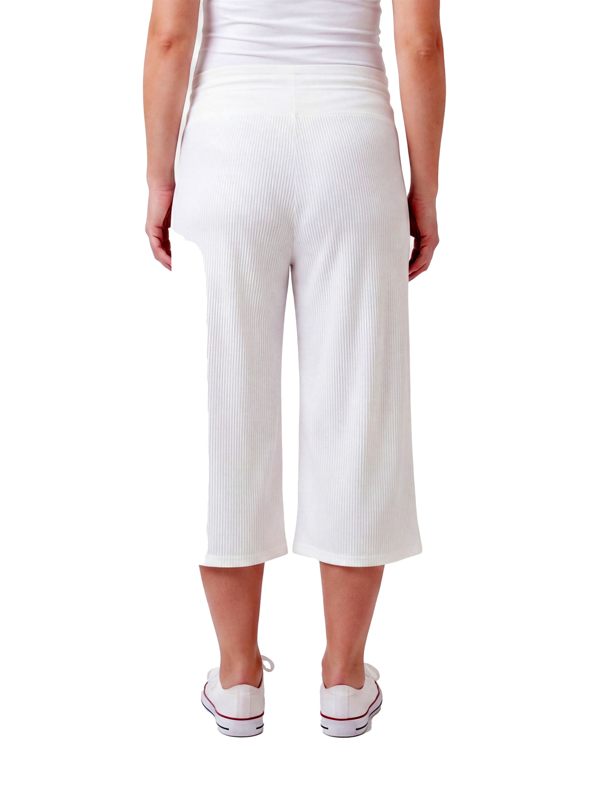 24seven Comfort Basic Maternity Ribbed Knit Drawstring Flared Capri Pants