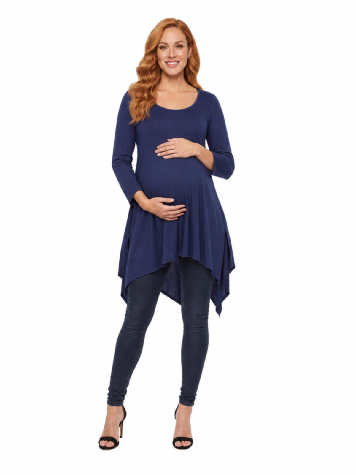 24seven Comfort Essential Maternity Long Sleeve Knee Length Asymmetrical Tunic Top