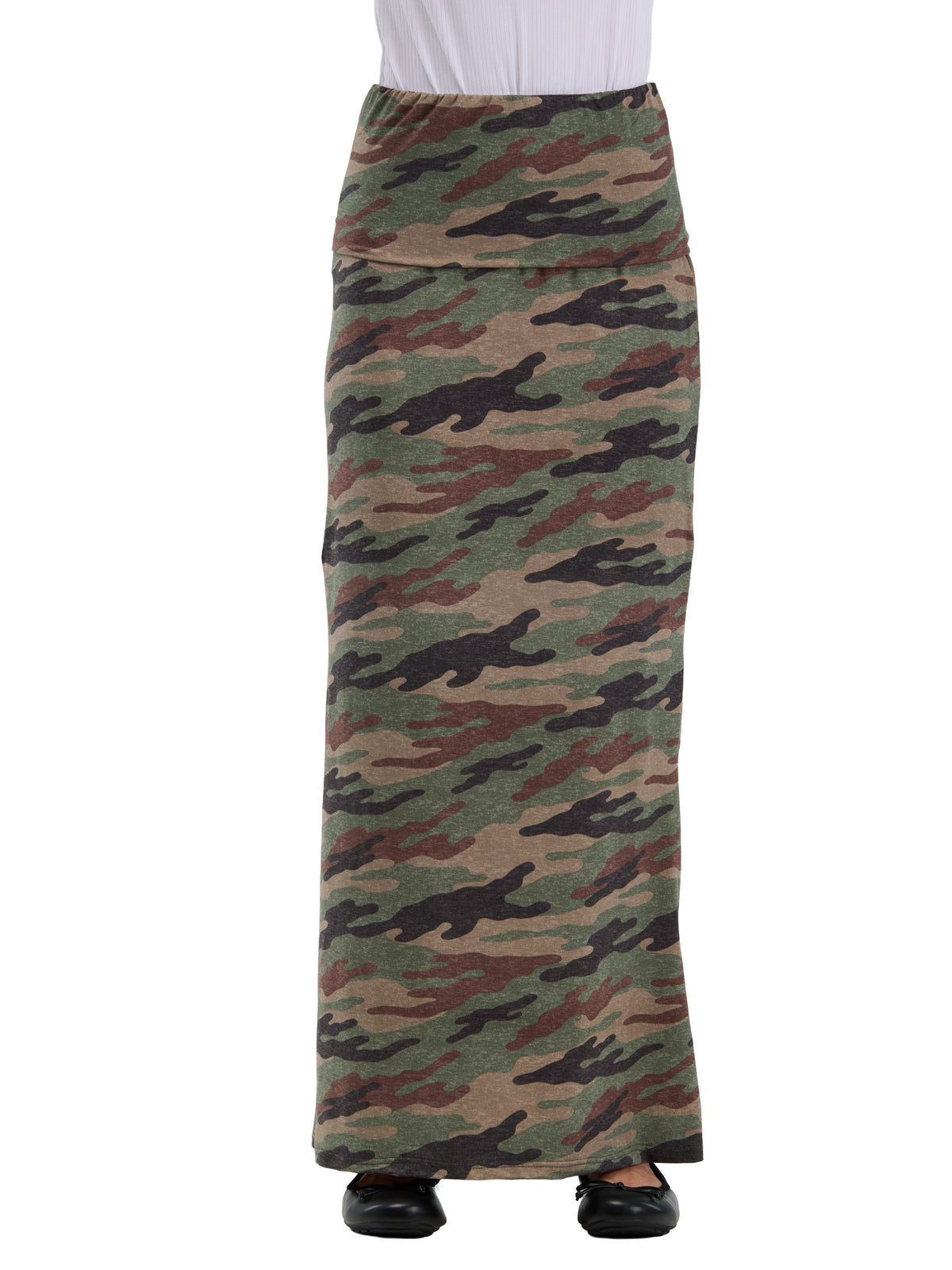 24seven Comfort Essential Womens Soft Stretch Camouflage Elastic Waist Maxi Skirt