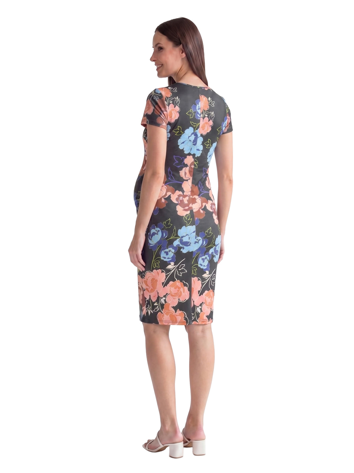 24seven Comfort Essential Maternity Floral V Neck Short Sleeve Knee Length Faux Wrap Dress