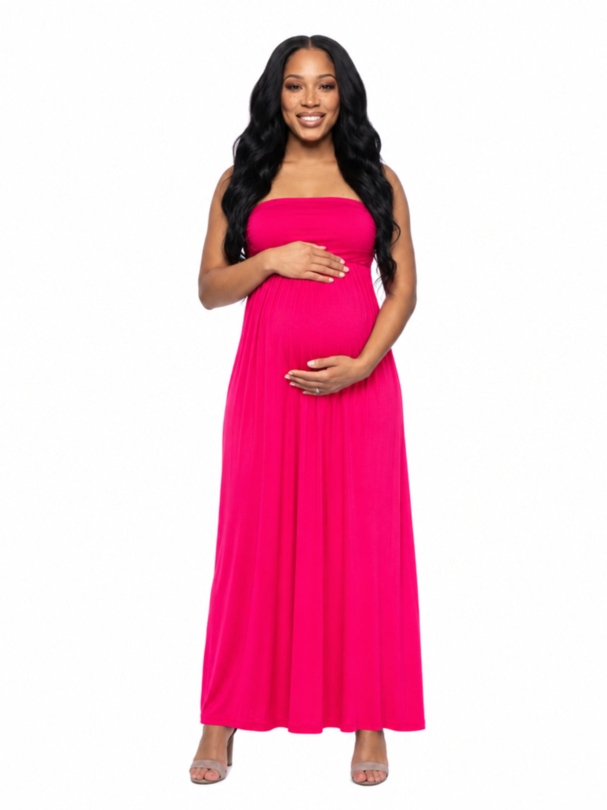 24seven Comfort Essential Maternity Strapless Empire Waist Ruched Detail Pleated Maxi Dress