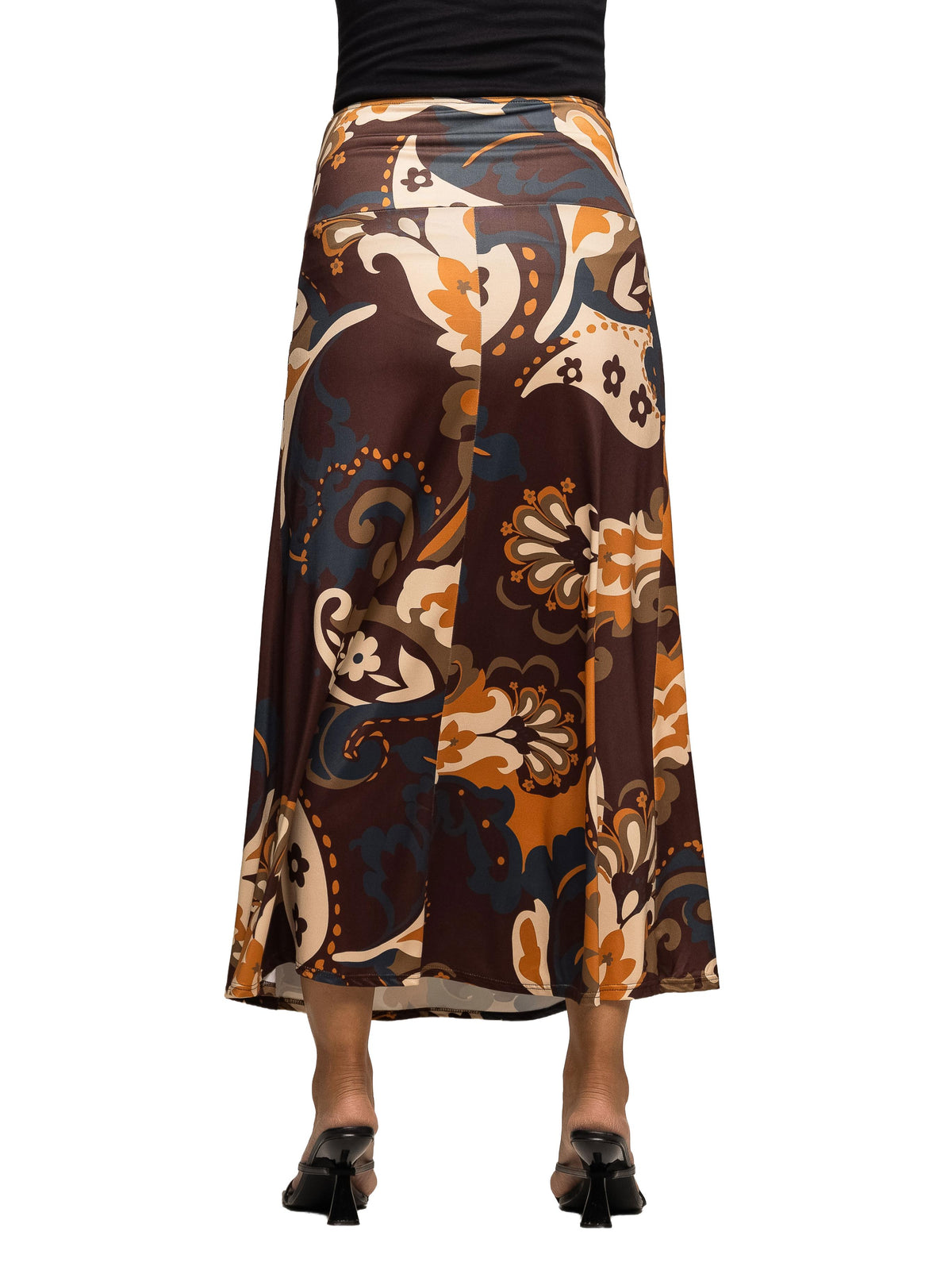 24seven Comfort Essential Maternity Brown Paisley Print Elastic Waist Maxi Skirt