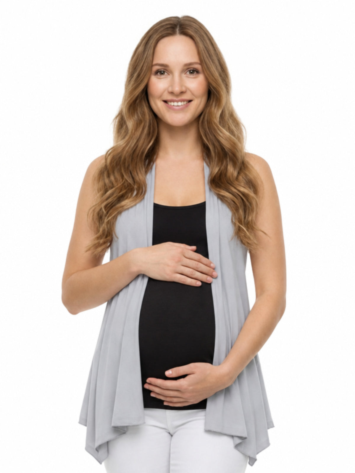 24seven Comfort Basic Maternity Open Front Sleeveless Cascading Drape Jacket